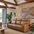 Rockville 3 seater with dual electric recliners in vintage tan leather