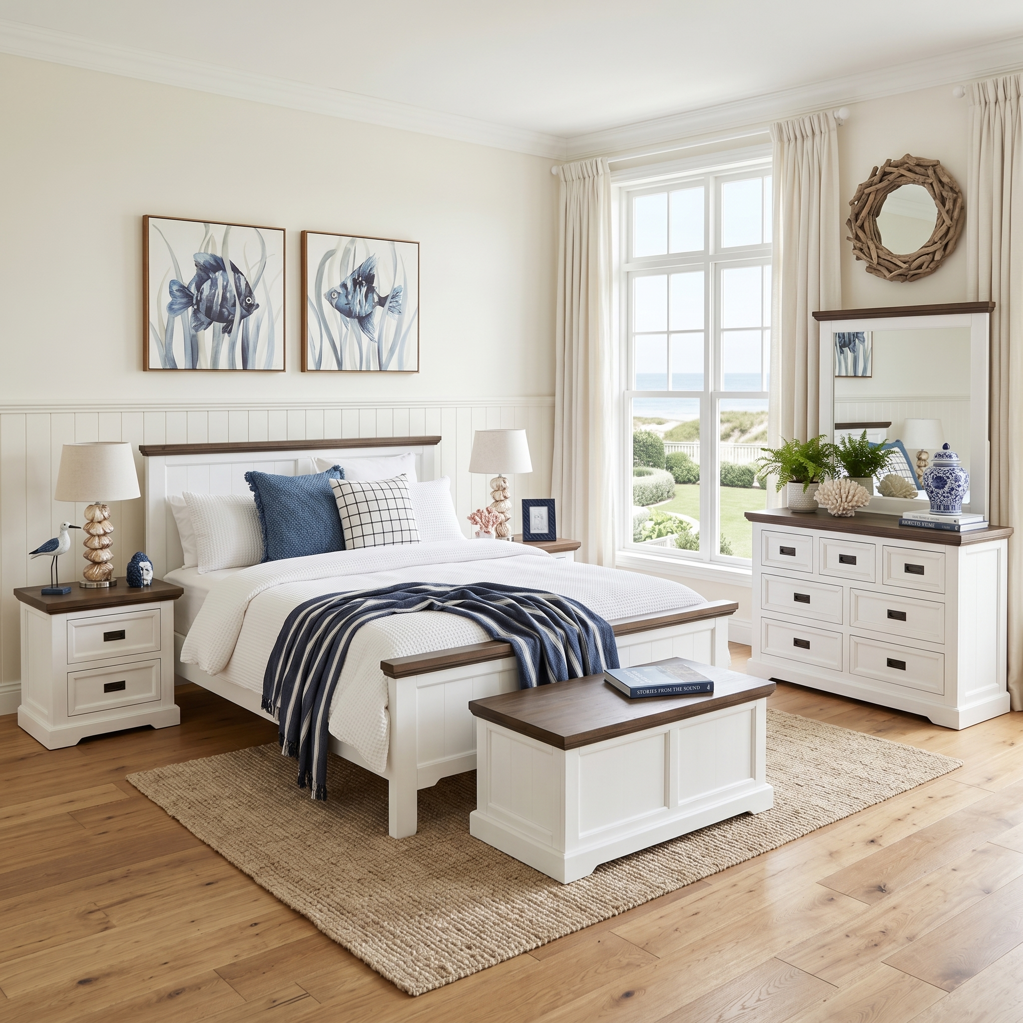 Hamptons 4 Piece King Bedroom Package With Dressing Table