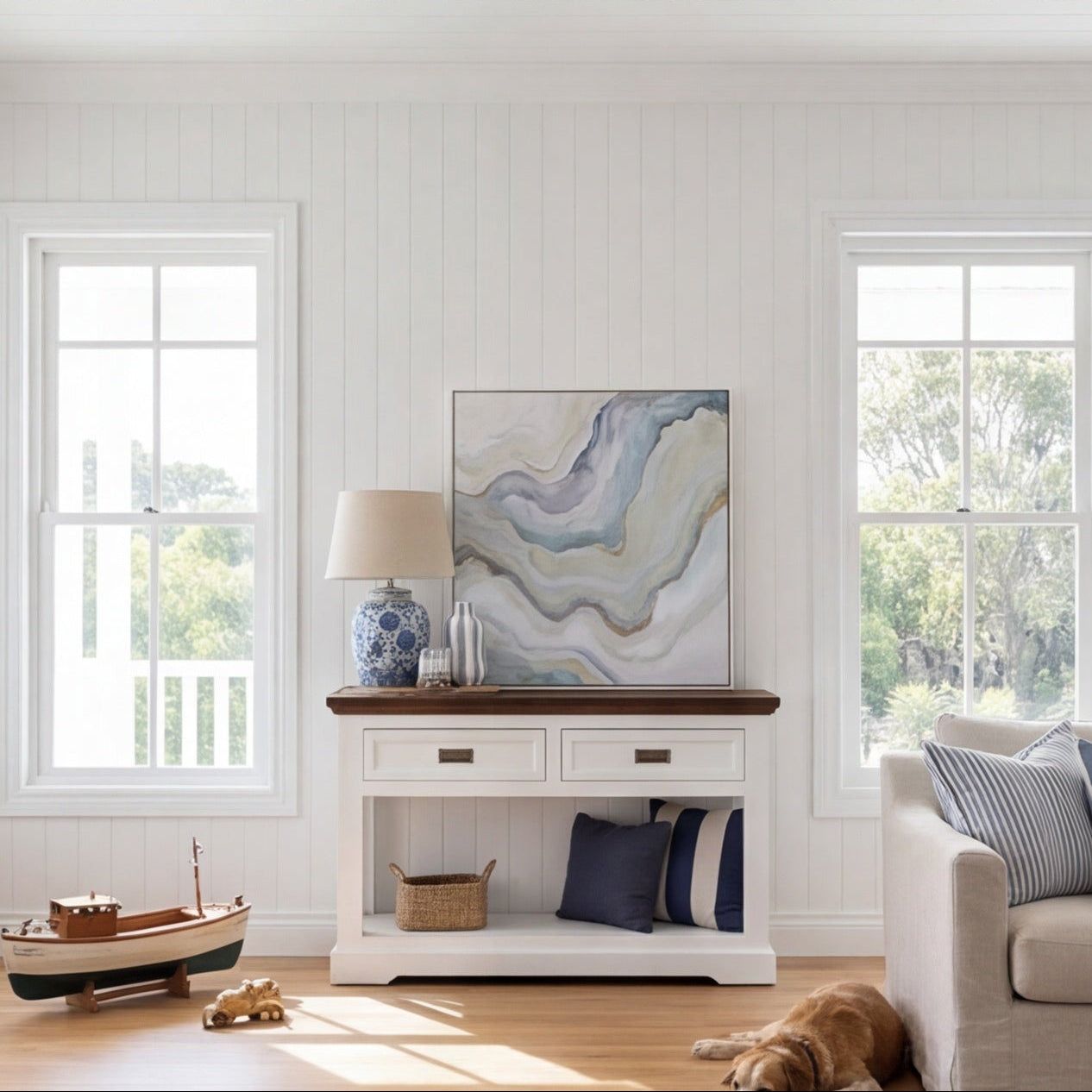 Hamptons Hall Table With Drawers In Two Tone Finish