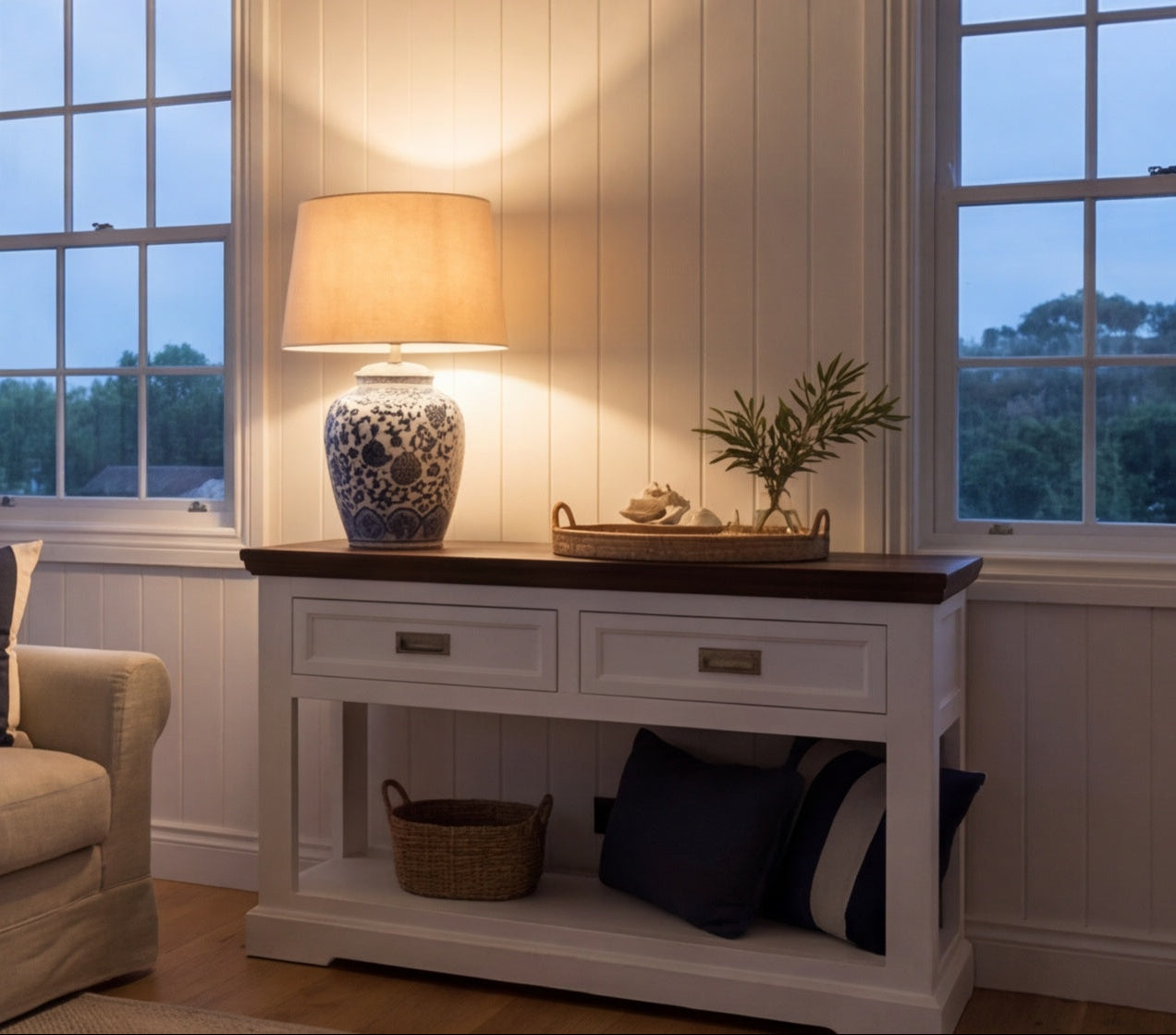 Hamptons Hall Table With Drawers In Two Tone Finish