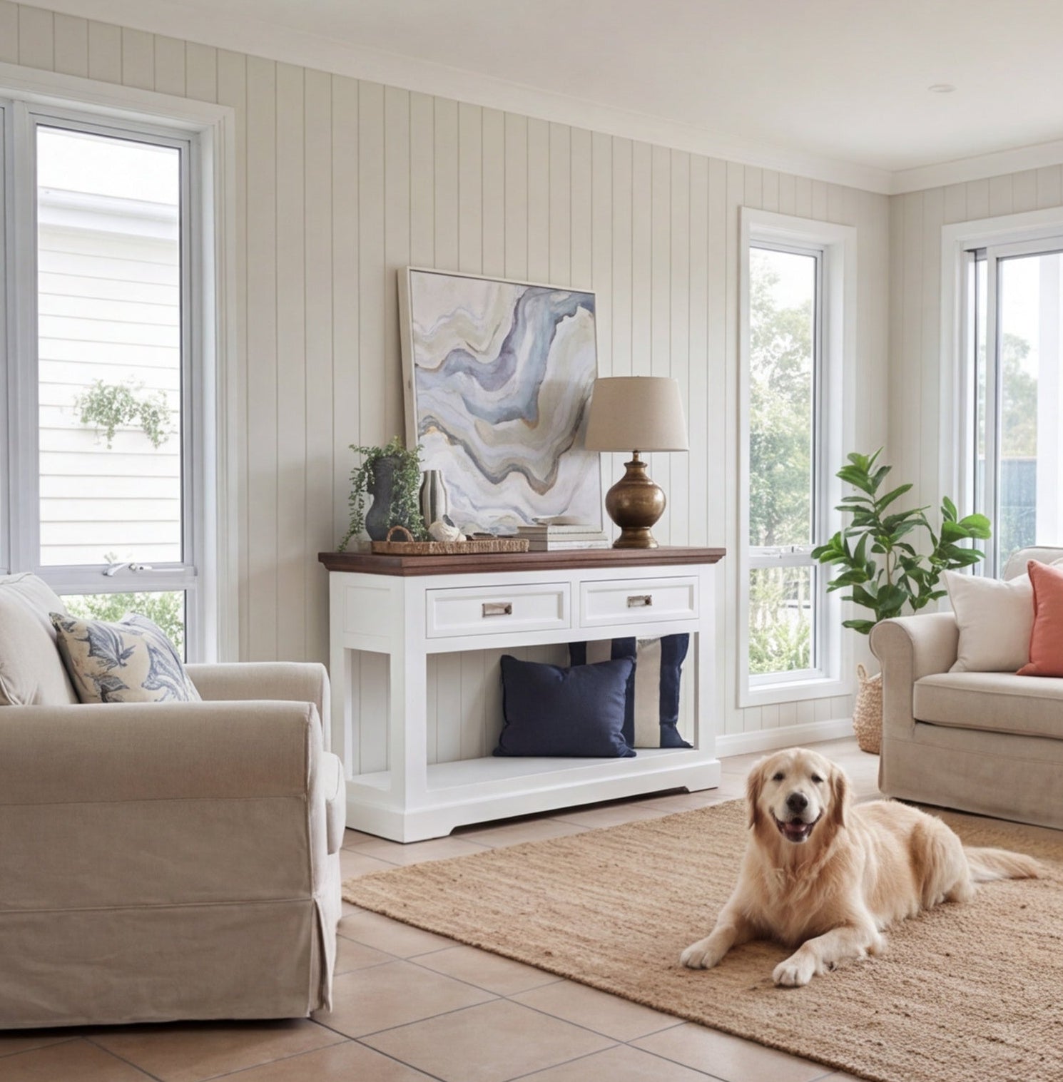 Hamptons Hall Table With Drawers In Two Tone Finish