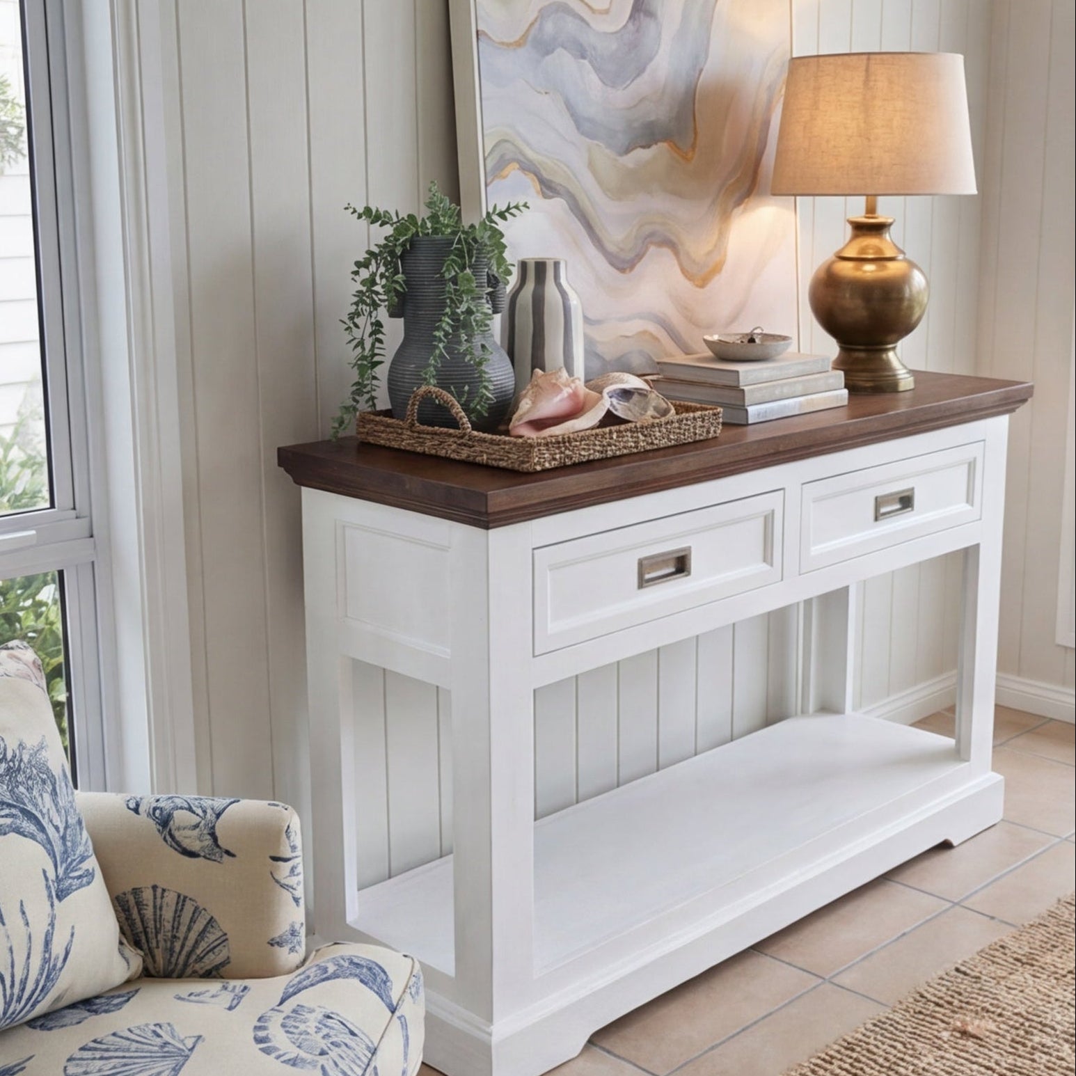 Hamptons Hall Table With Drawers In Two Tone Finish