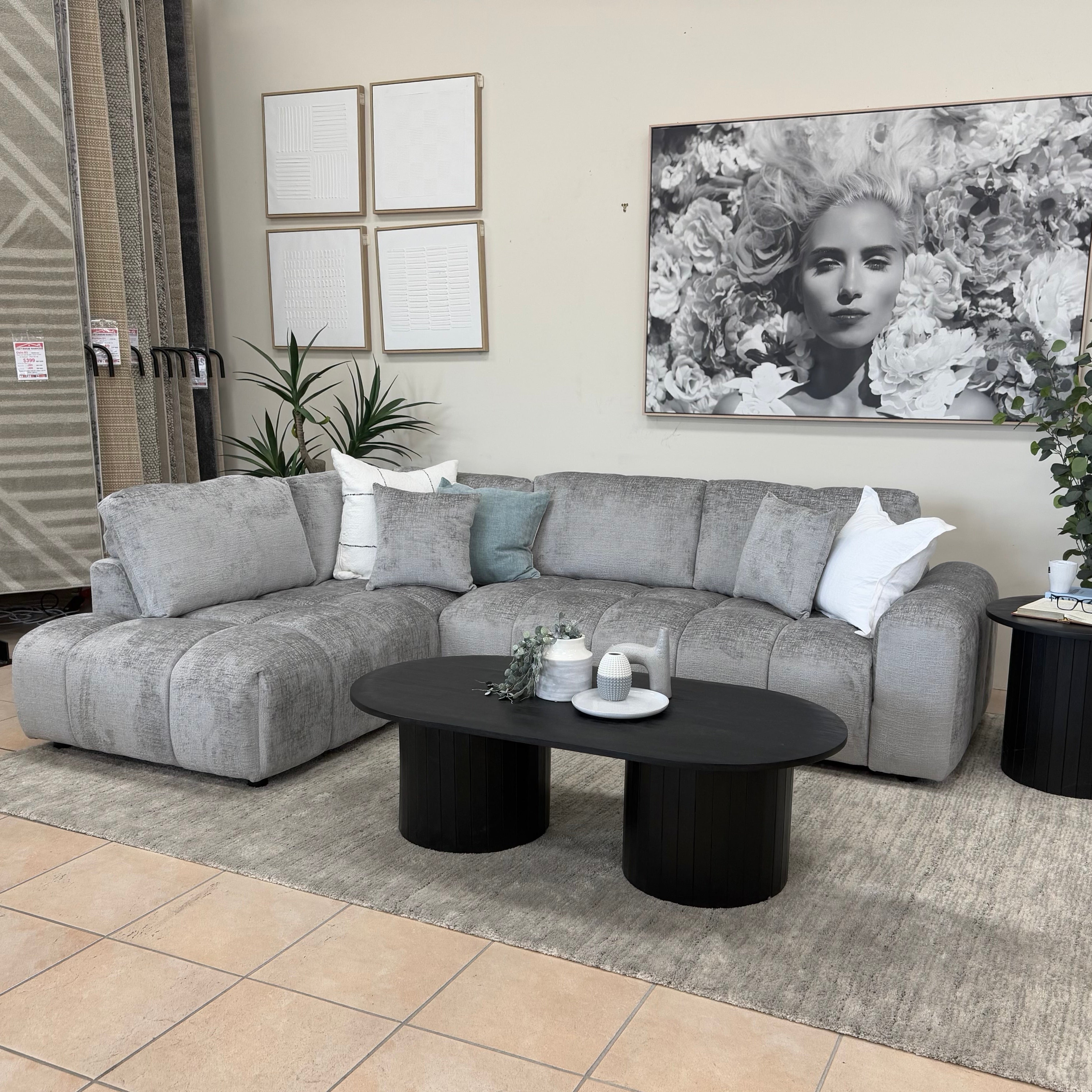 Bubble Left Side Chaise In Steel Grey