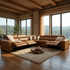 Monaco  modular lounge with 3 electric recliners and adjustable headrests in Chestnut Tan Leather