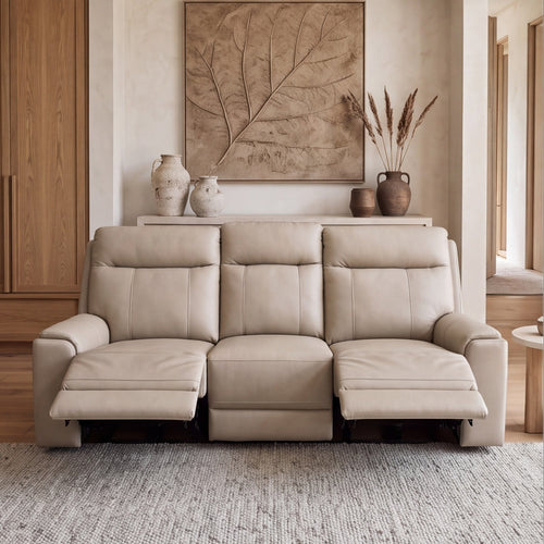 Nebraska 3 Seater Triple Electric in Beige Leather