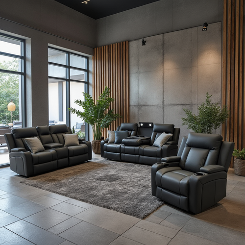 Nexus 3+2+1 Sofa Package In Black Leather