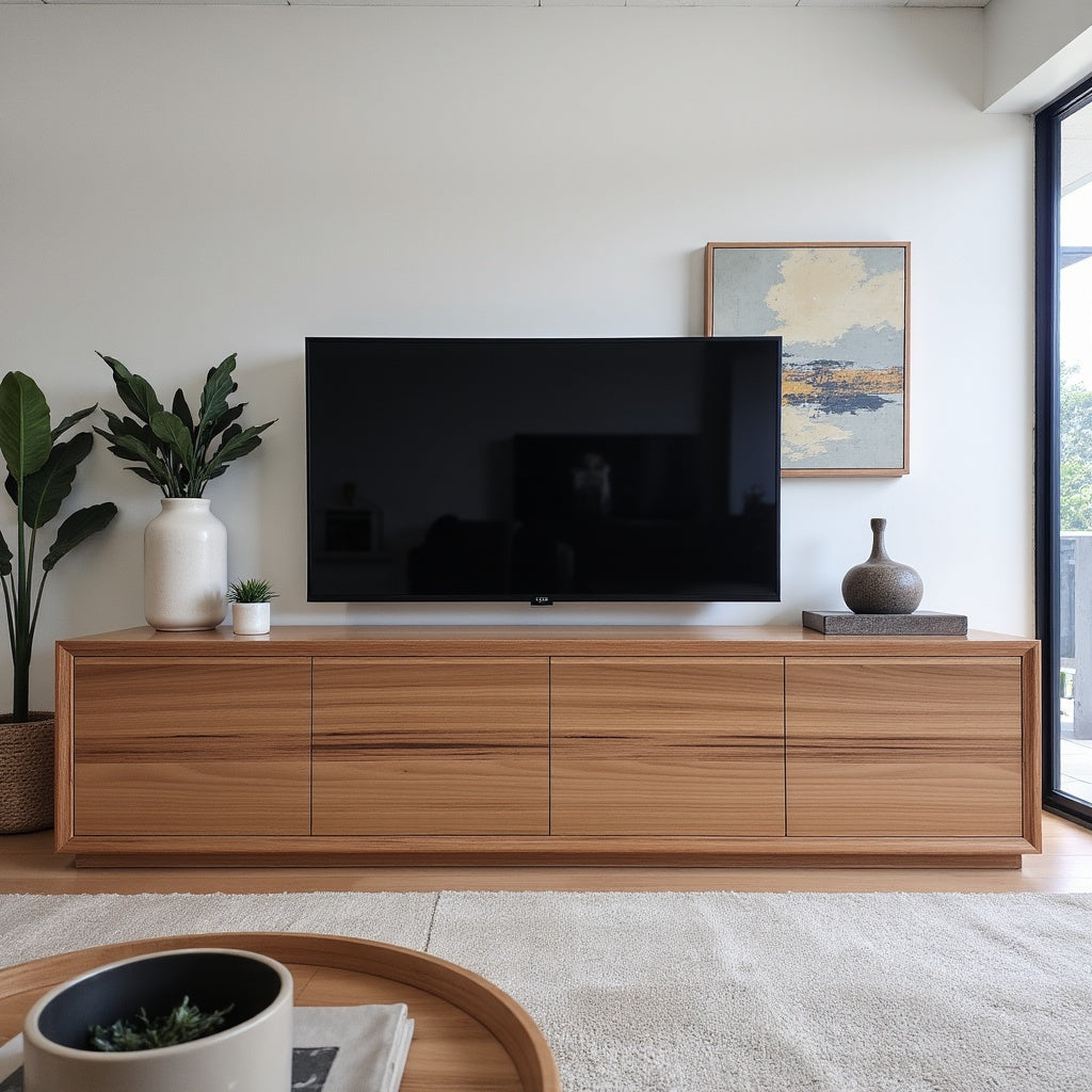 Sussex 220cm Long TV Unit In Australia Blackbutt Timber