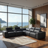 Haines Modular Lounge With 3 Dual Motor Electric Recliners In Black Leather