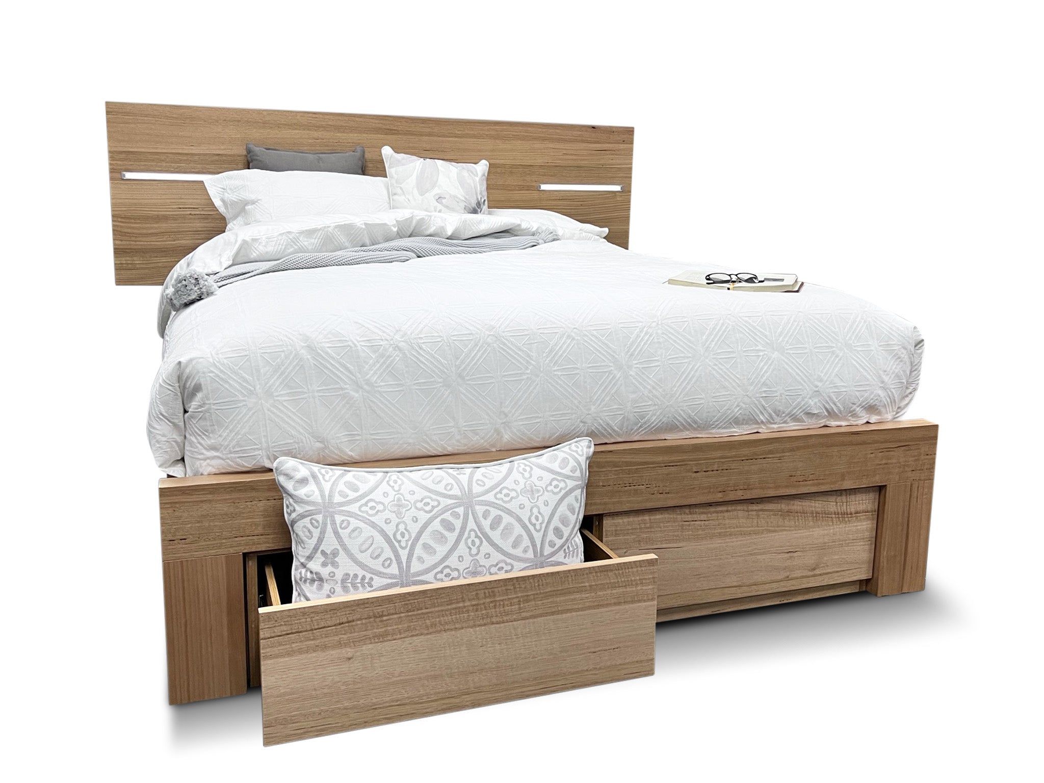 Mirabel Queen Size Bed With Lights In Australian Messmate