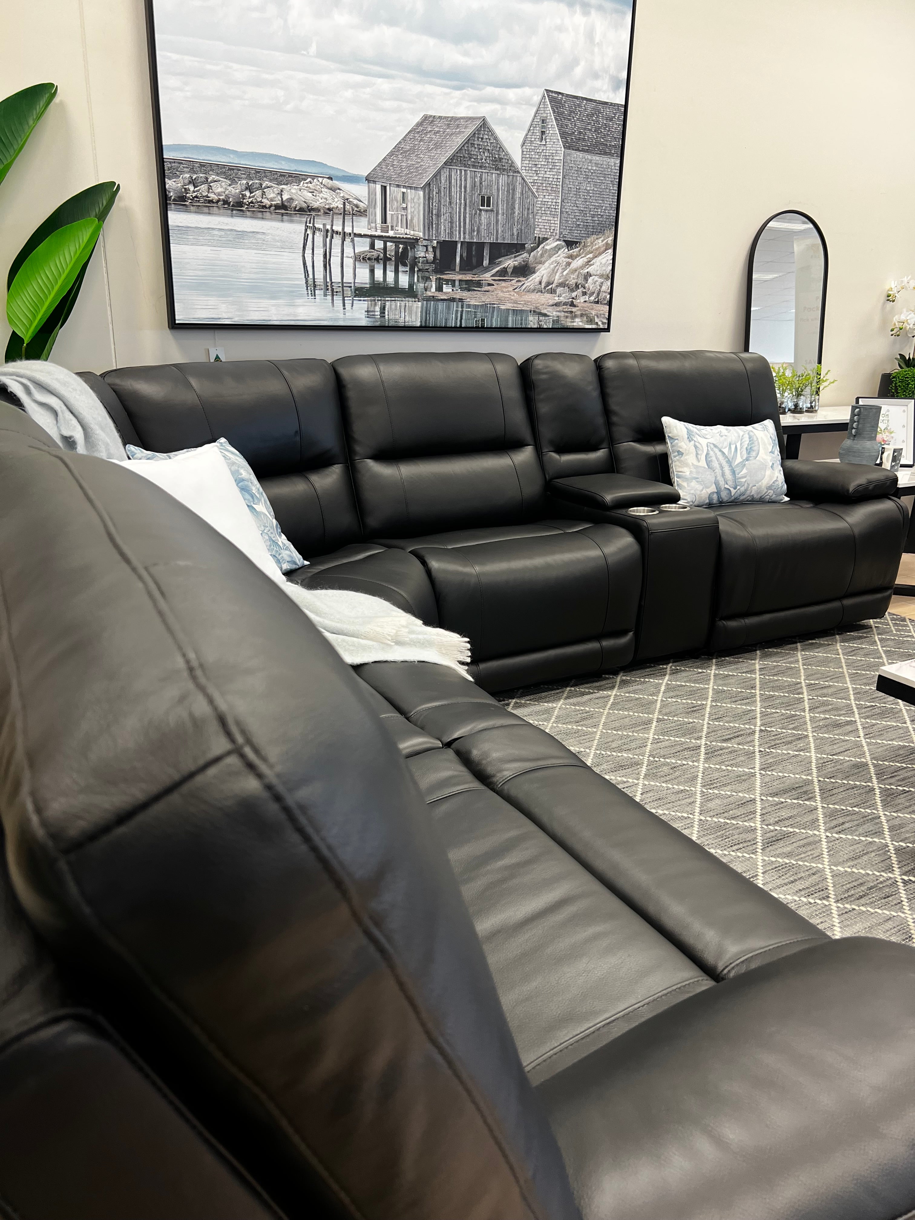 Caruso 100% Leather Modular With 3 x Electric Recliners In Black