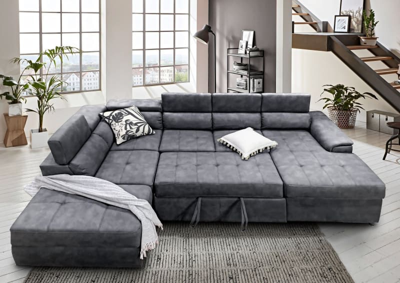 Bronte Right Chaise with sofabed in grey