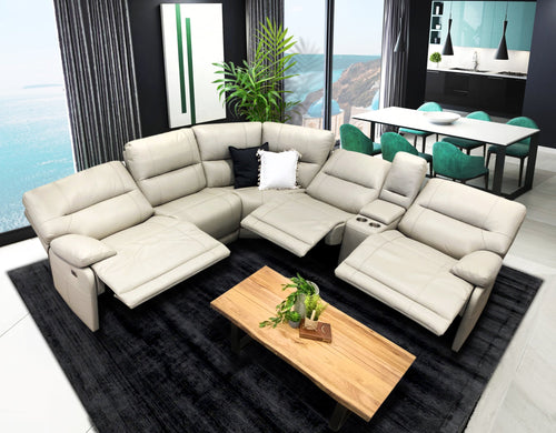 Caruso 100% Leather Modular With 3 x Electric Recliners In Grey