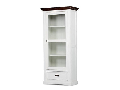 Hamptons single glass door bookcase in two tonne finish