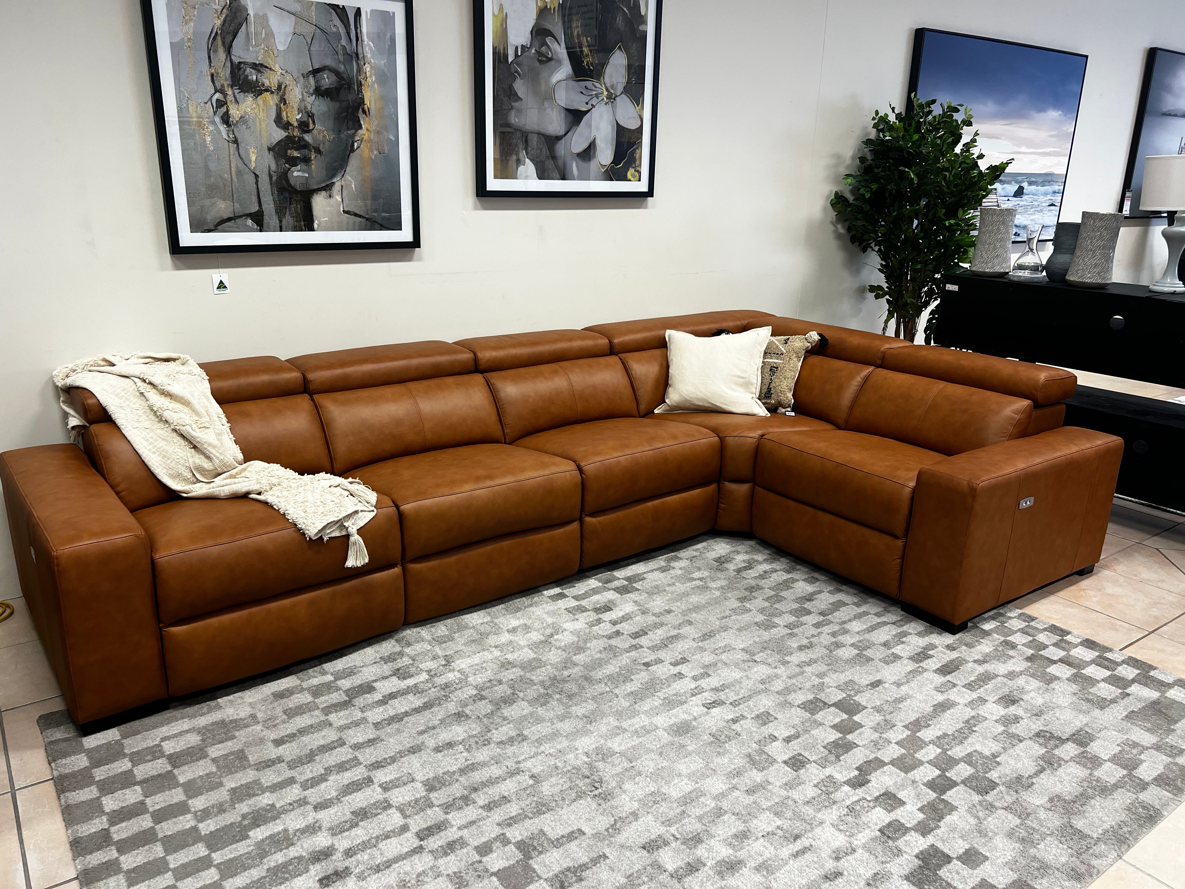 Monaco modular with 3 electric recliners in tan leather