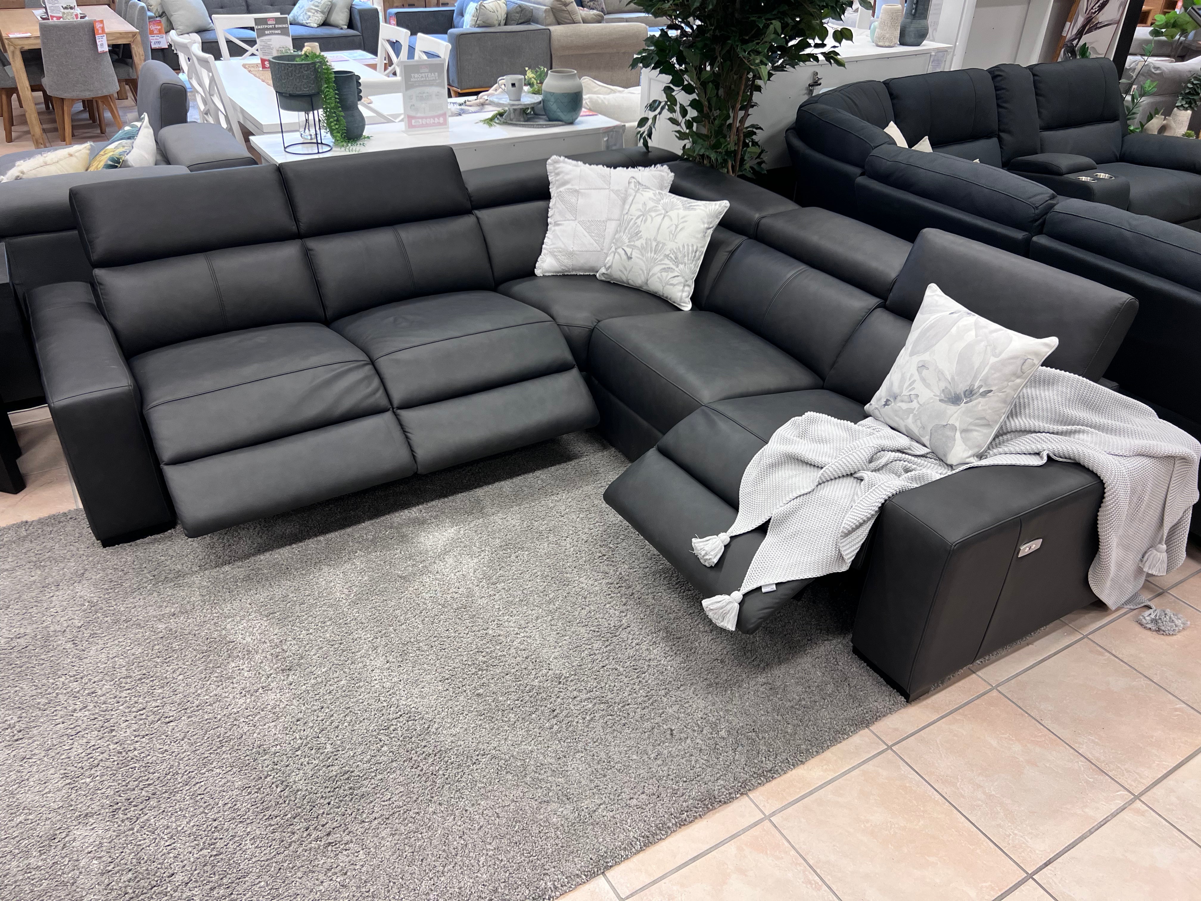 Monaco modular with 3 electric recliners in charcoal leather