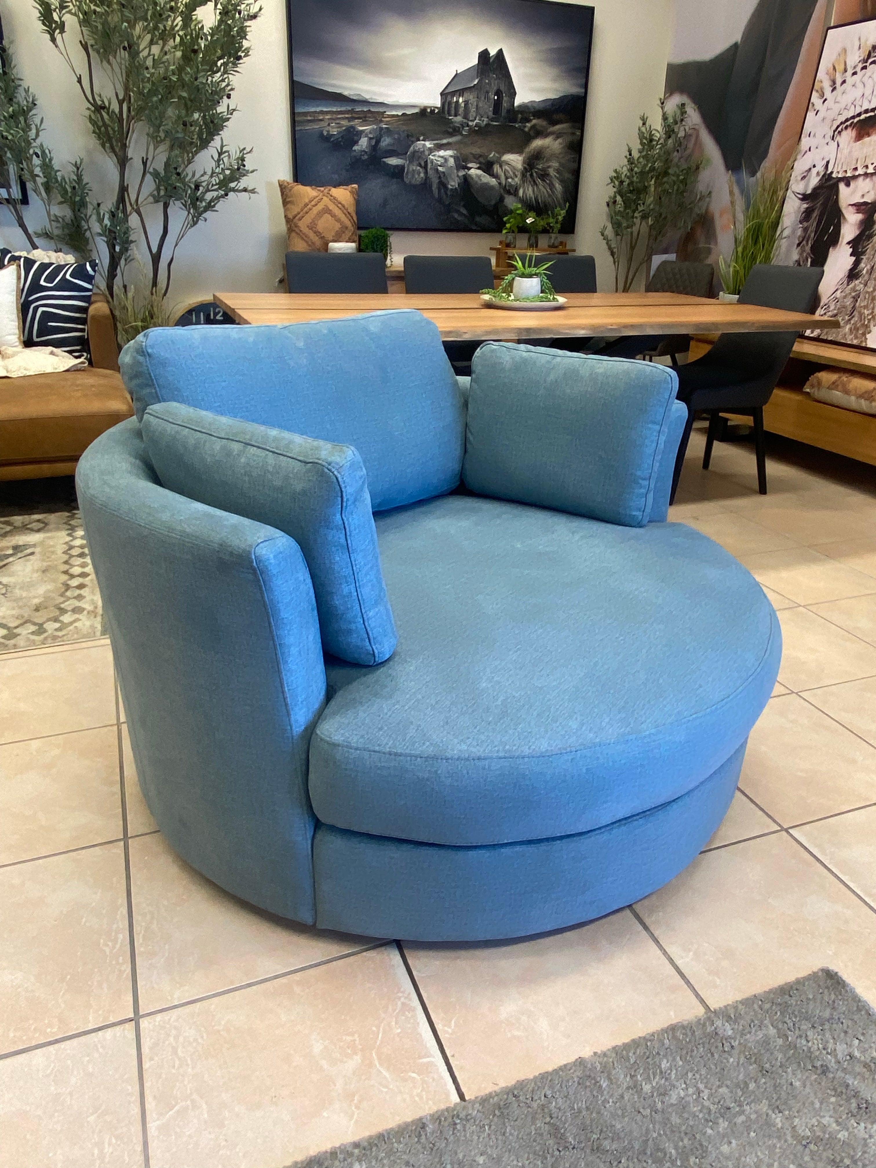 Large Cozy Cuddle Chair with 360' Rotation In Rustic Blue