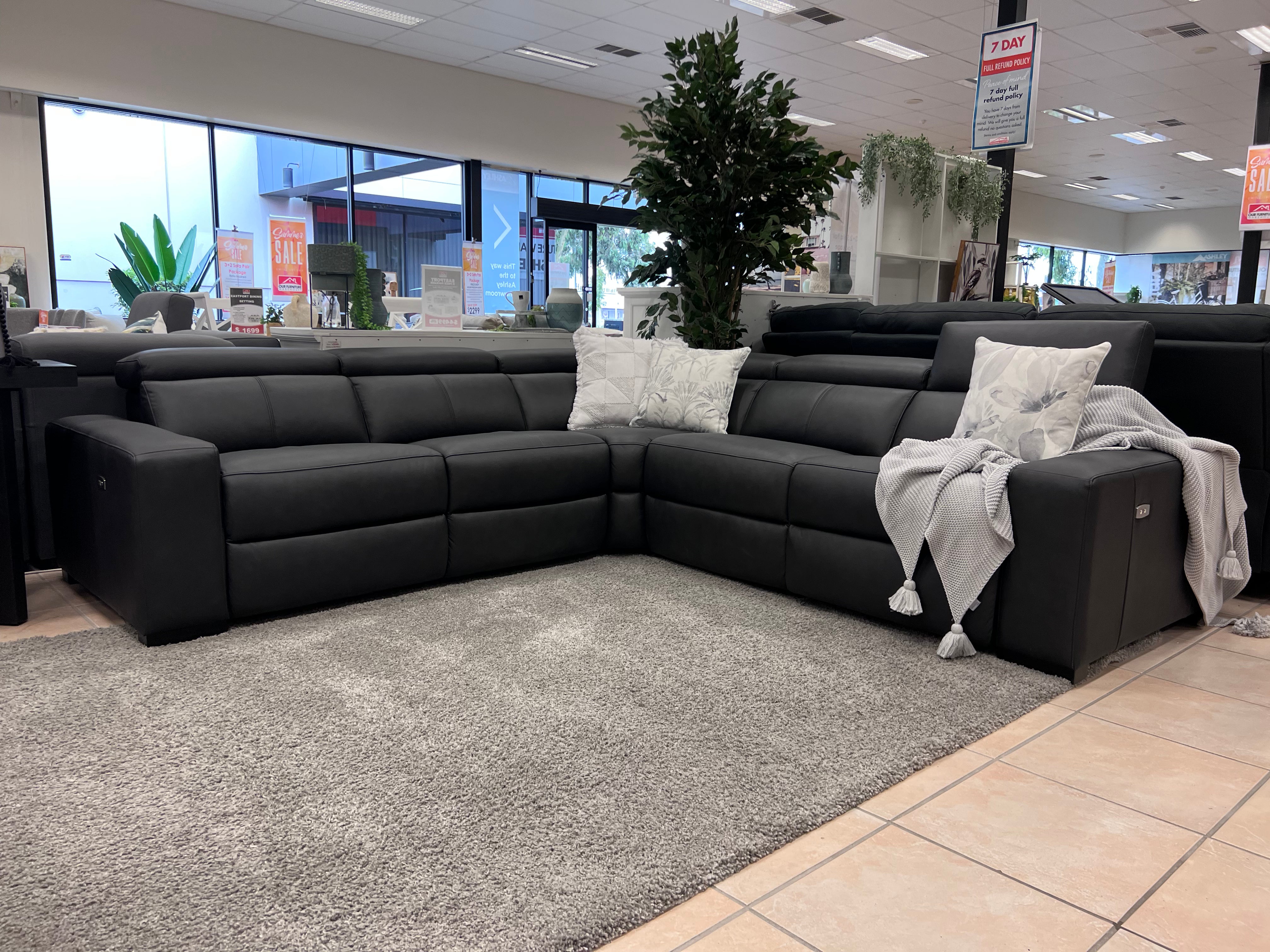 Monaco modular with 3 electric recliners in charcoal leather