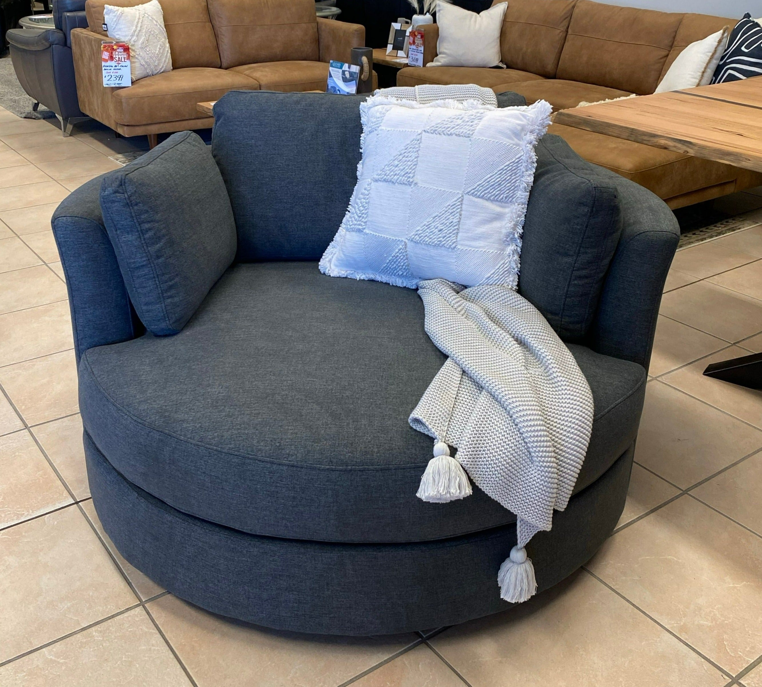Large Cozy Cuddle Chair with 360' Rotation In Storm Grey