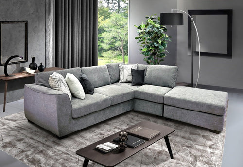 Kelsey Sofabed With Right Chaise & Ottoman In Light Grey