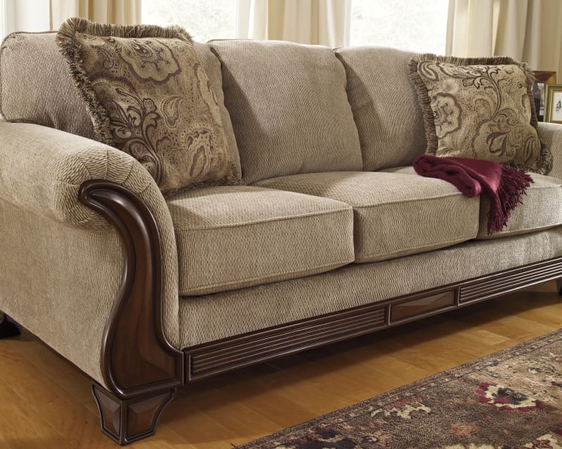 Lanett 2 seater sofa in barley with timber style arms - LOUNGE