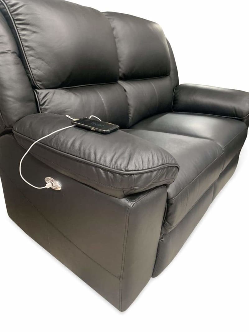 Michigan 3 seater with electric recliners in black leather