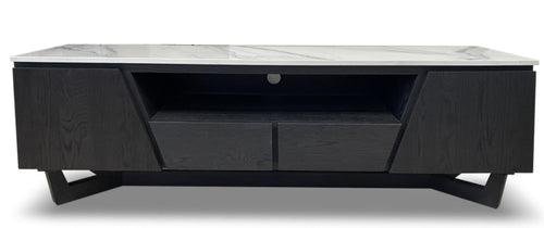 Mintaro 2 door 2 drawer tv unit with marble top and black oak