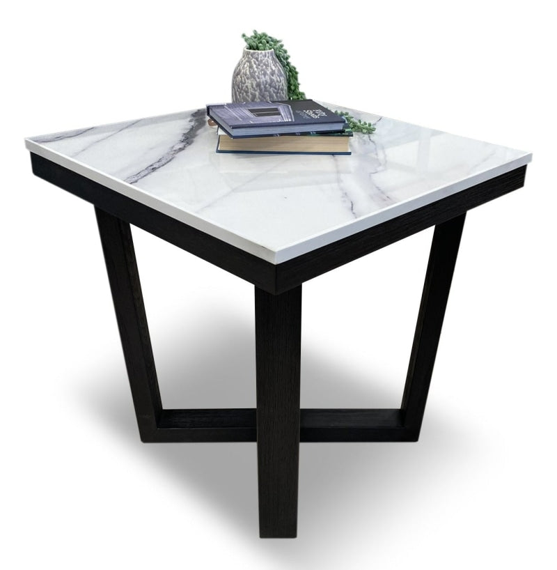 Mintaro square lamp table marble top black oak frame