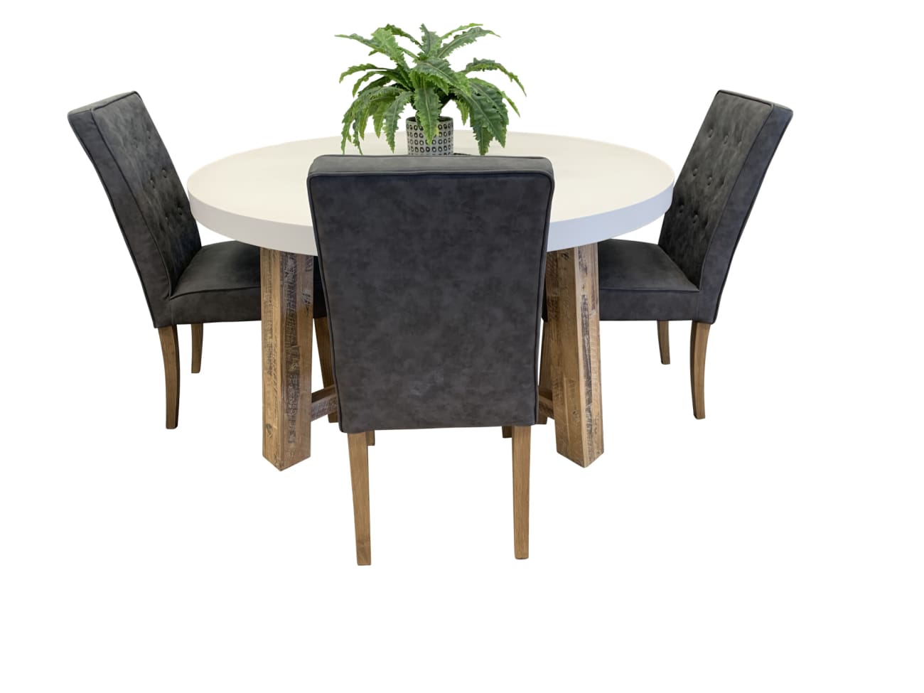 Toledo 1400 round dining table with white concrete top and acacia base - DINING