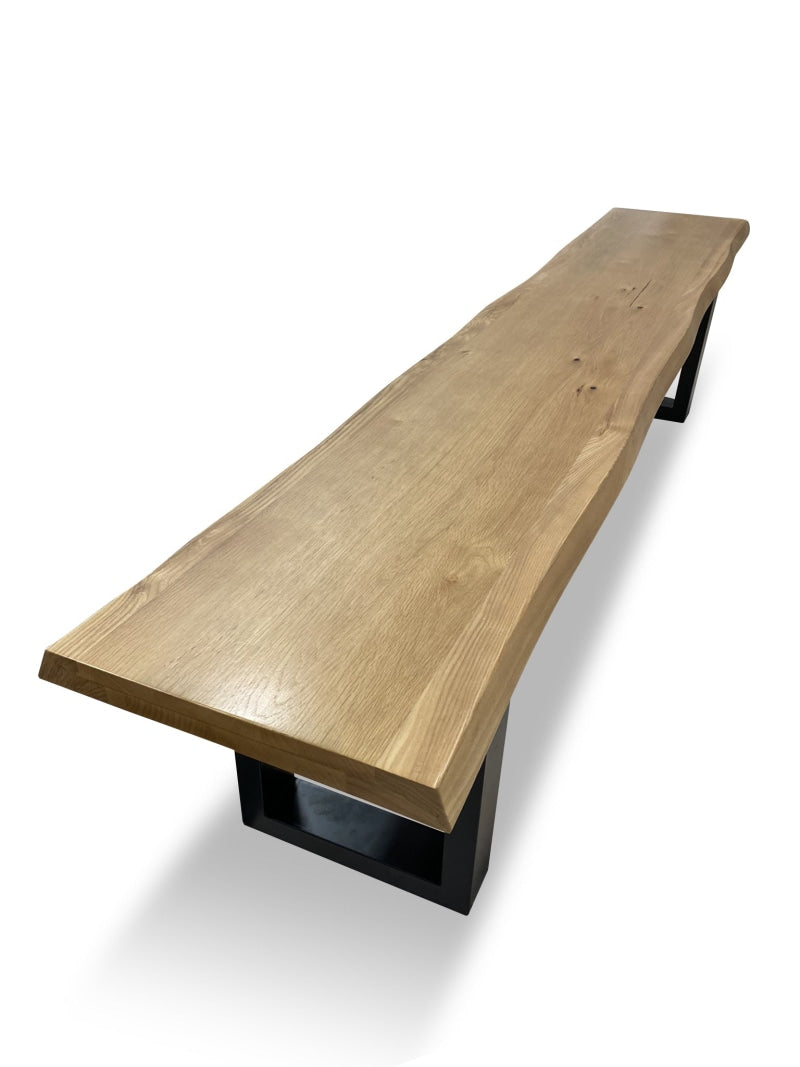 Tuscany 2200 long bench in natural oak timber with black legs